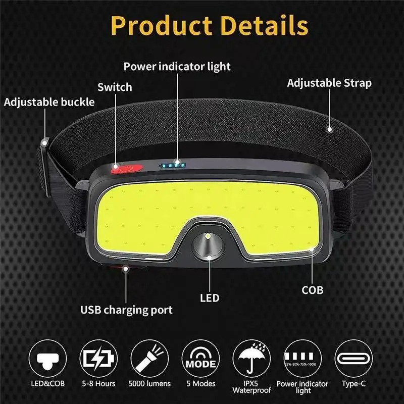 강력한 COB 헤드램프 Type-c/USB 충전식 헤드 - Fishing Headlamp 리뷰 및 가격