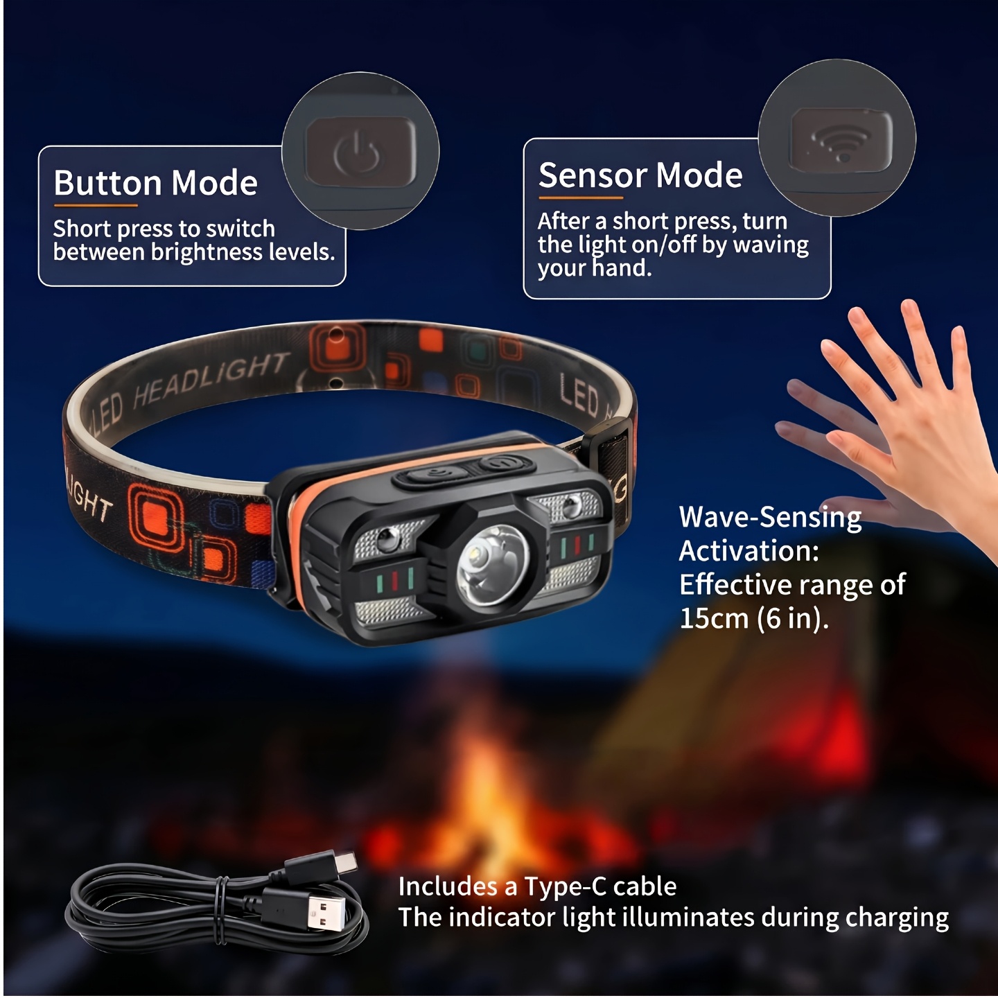 USB 충전식 LED 헤드램프 내장 배터리가 있는 휴대 - Fishing Headlamp 리뷰 및 가격